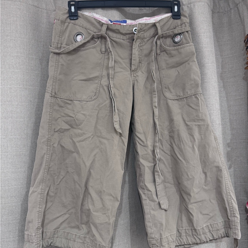 Khaki Cargo Capris with Drawstring Waist